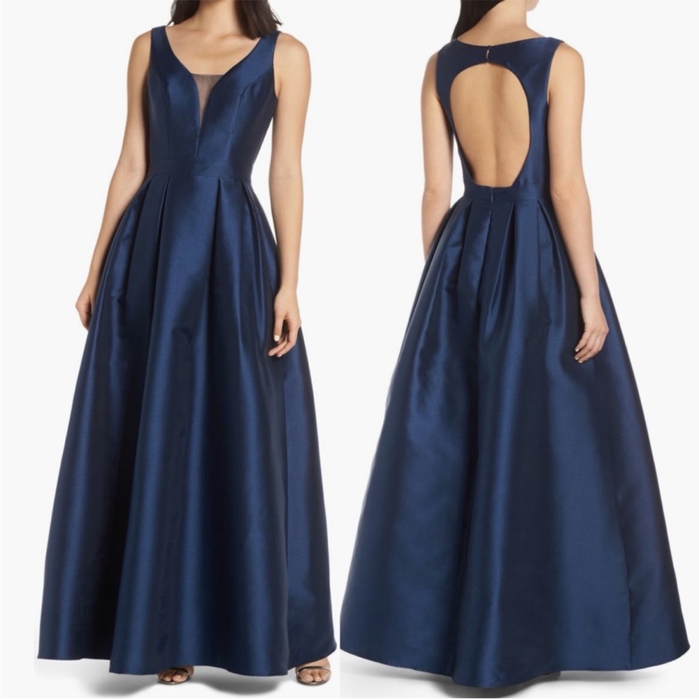 NEW CHI CHI LONDON Perla Cutout Back Elegant Navy Blue Taffeta Gown size 6